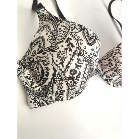 Victoria's Secret Bra Size 34 B Lined Demi Embellished Paisley Print Black White - Picture 3 of 7